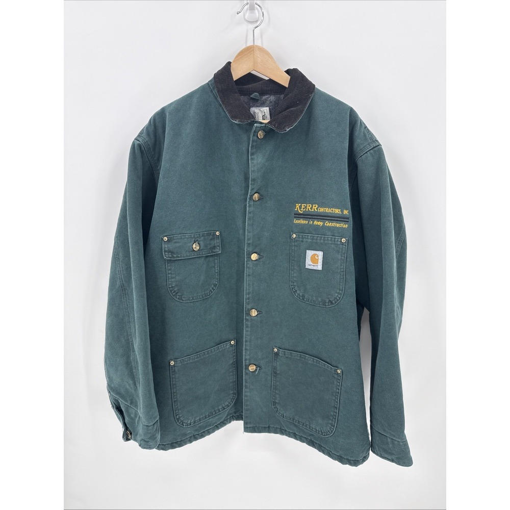Vintage Carhartt Green Canvas Chore Jacket Size 2X C02HTG USA Blanket Lined 1998
